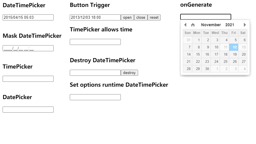 DateTimePicker:jQuery日期和时间插件