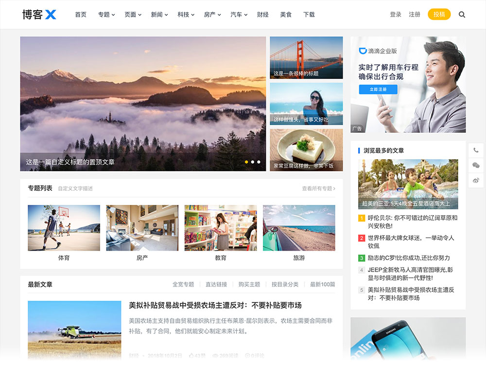WP博客主题,WordPress模板